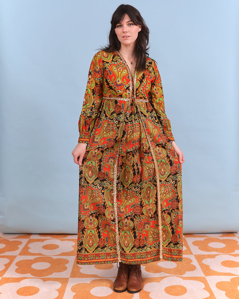 Vintage Sequined Paisley Maxi Dress