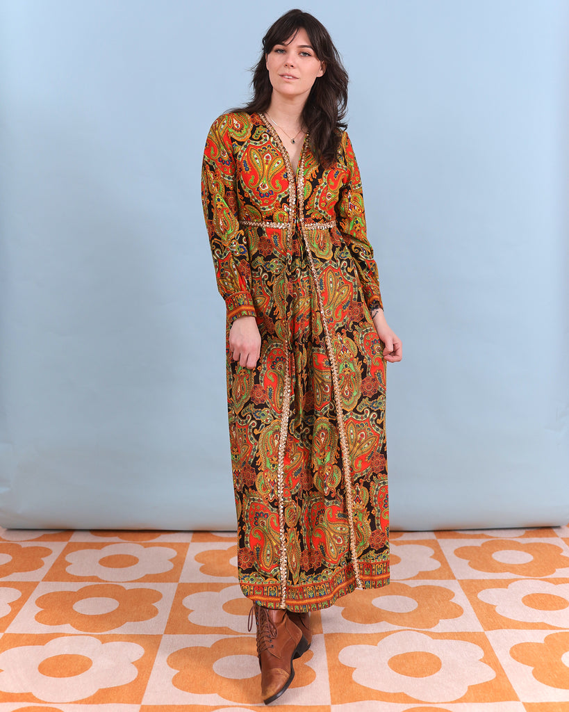 Vintage Sequined Paisley Maxi Dress