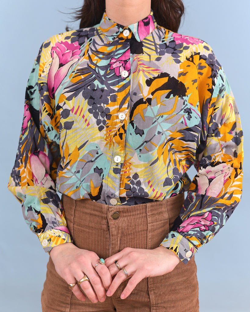 1980's Tropical Print Button Up
