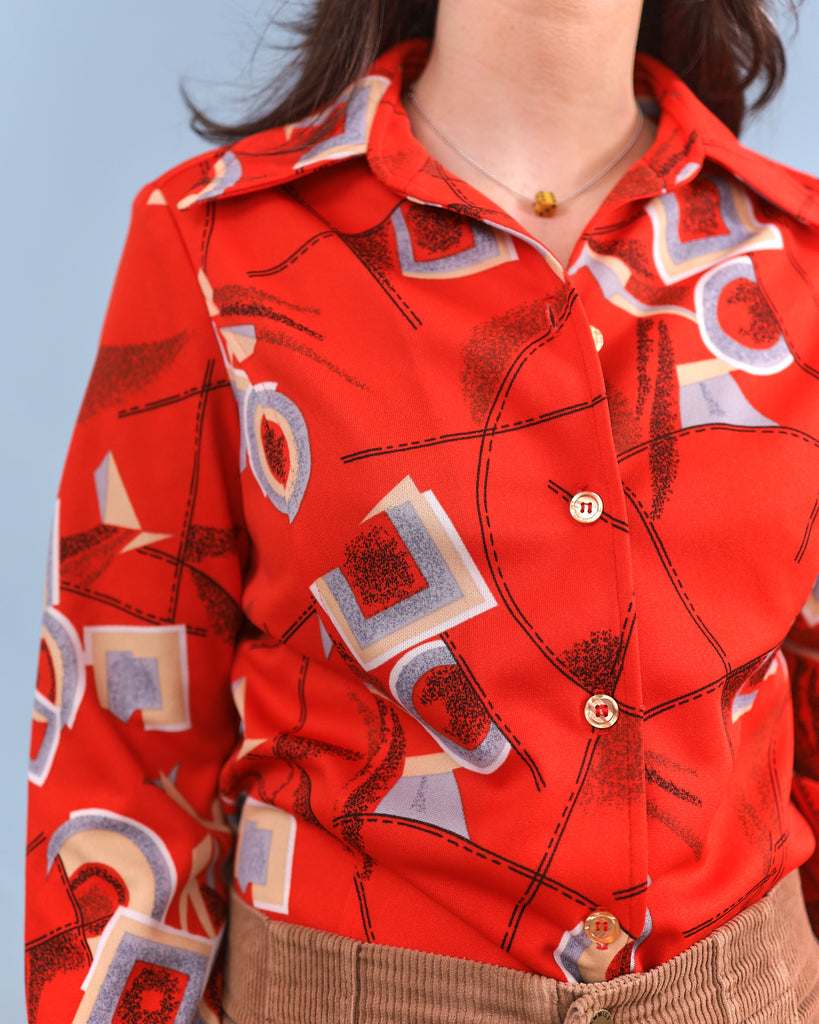 1970's Abstract Button Up