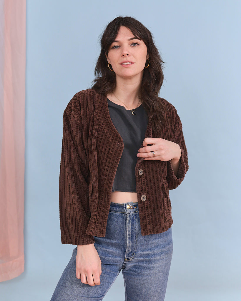 Cropped Brown Chenille Coat